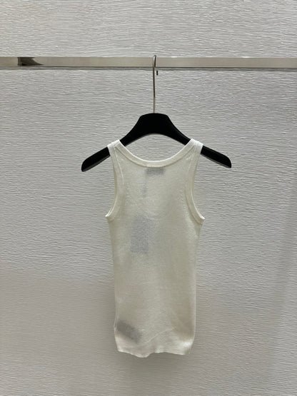 25ss Large round neck contrasting pattern knitted vest