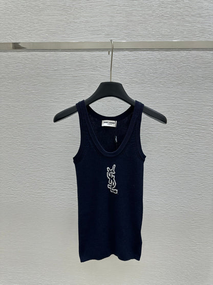 25ss Large round neck contrasting pattern knitted vest