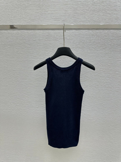 25ss Large round neck contrasting pattern knitted vest