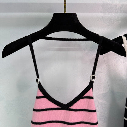 25ss Hanging neck striped knitted suspender