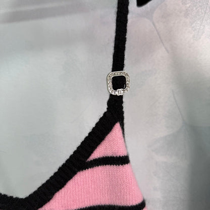 25ss Hanging neck striped knitted suspender