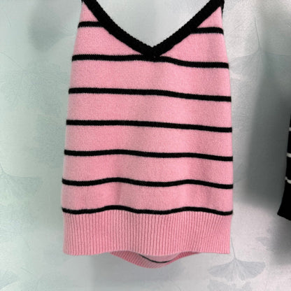 25ss Hanging neck striped knitted suspender