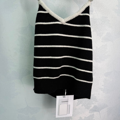 25ss Hanging neck striped knitted suspender