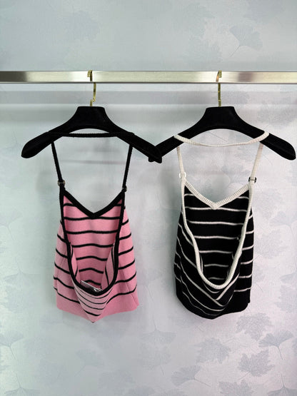 25ss Hanging neck striped knitted suspender