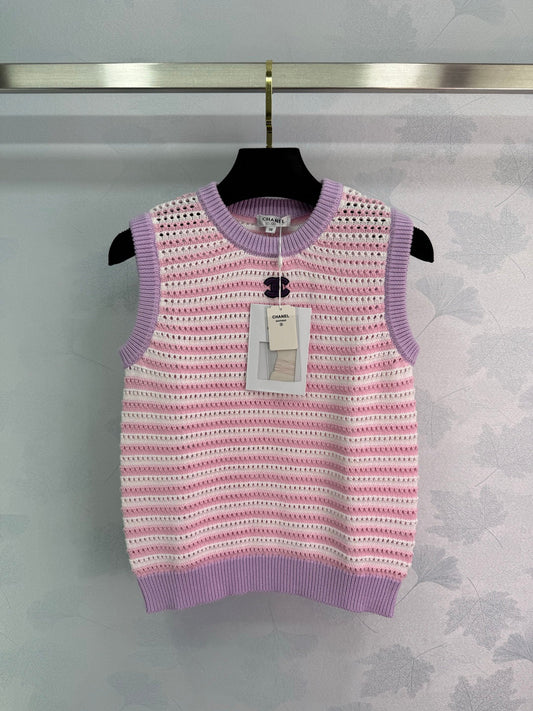 25ss Hollow striped knitted vest