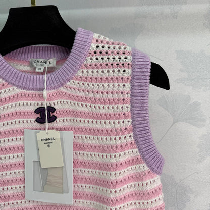 25ss Hollow striped knitted vest