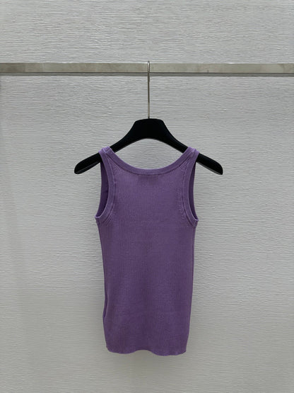 25ss Round neck color blocked letter knitted vest