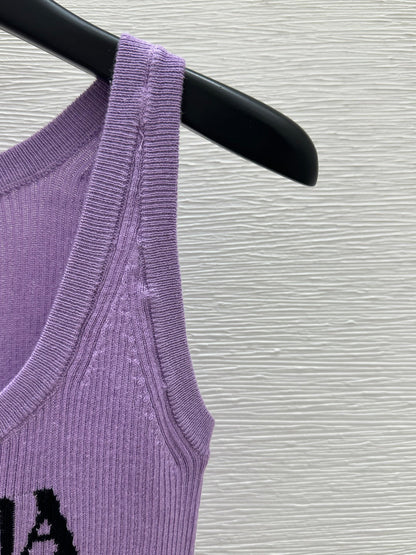 25ss Round neck color blocked letter knitted vest