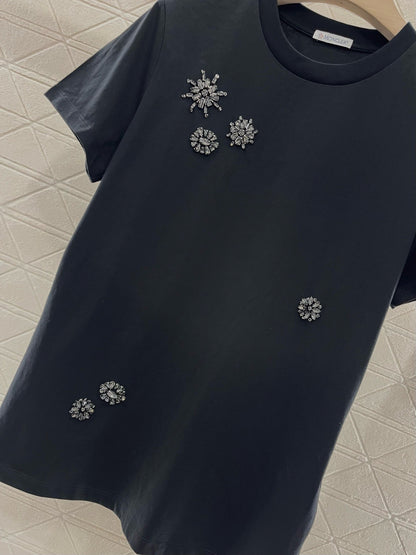25 new round neck beaded rhinestone short sleeves