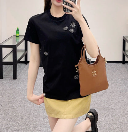 25 new round neck beaded rhinestone short sleeves