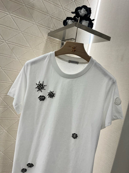 25 new round neck beaded rhinestone short sleeves