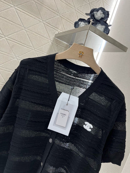25SS New Lace V-neck Short Sleeve Sweater