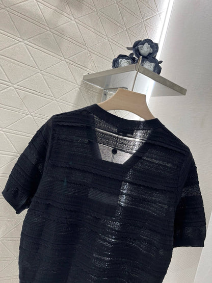 25SS New Lace V-neck Short Sleeve Sweater