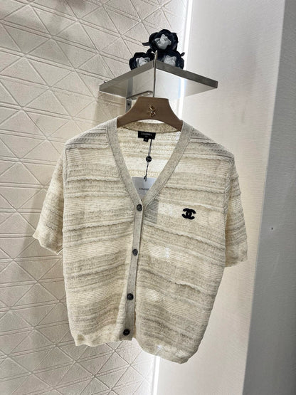 25SS New Lace V-neck Short Sleeve Sweater