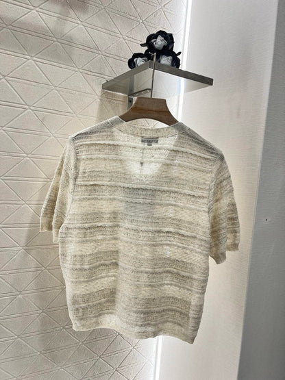 25SS New Lace V-neck Short Sleeve Sweater