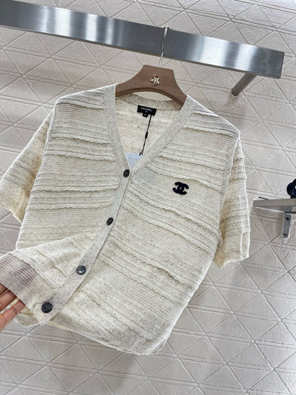 25SS New Lace V-neck Short Sleeve Sweater