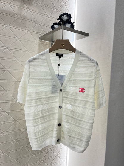 25SS New Lace V-neck Short Sleeve Sweater