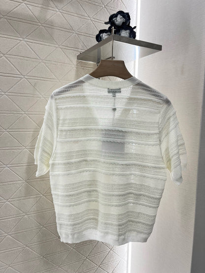 25SS New Lace V-neck Short Sleeve Sweater