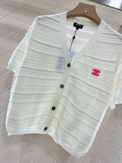 25SS New Lace V-neck Short Sleeve Sweater
