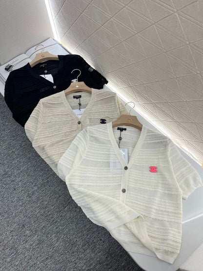 25SS New Lace V-neck Short Sleeve Sweater