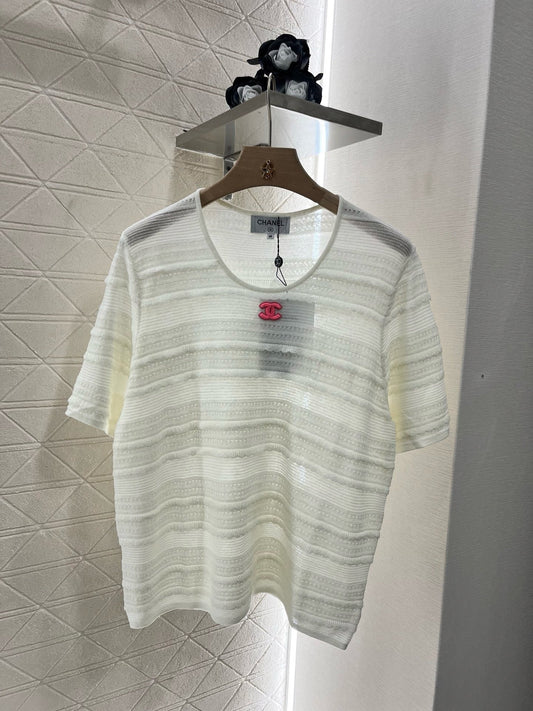 25SS New Lace Round Neck Knitted Short Sleeves