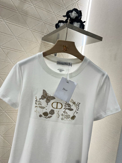 25SS New Embroidered Sequin Round Neck Short Sleeves