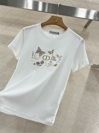 25SS New Embroidered Sequin Round Neck Short Sleeves