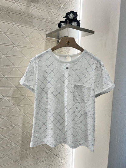 25SS New Style Hot Diamond Backless Short Sleeves Cotton Material