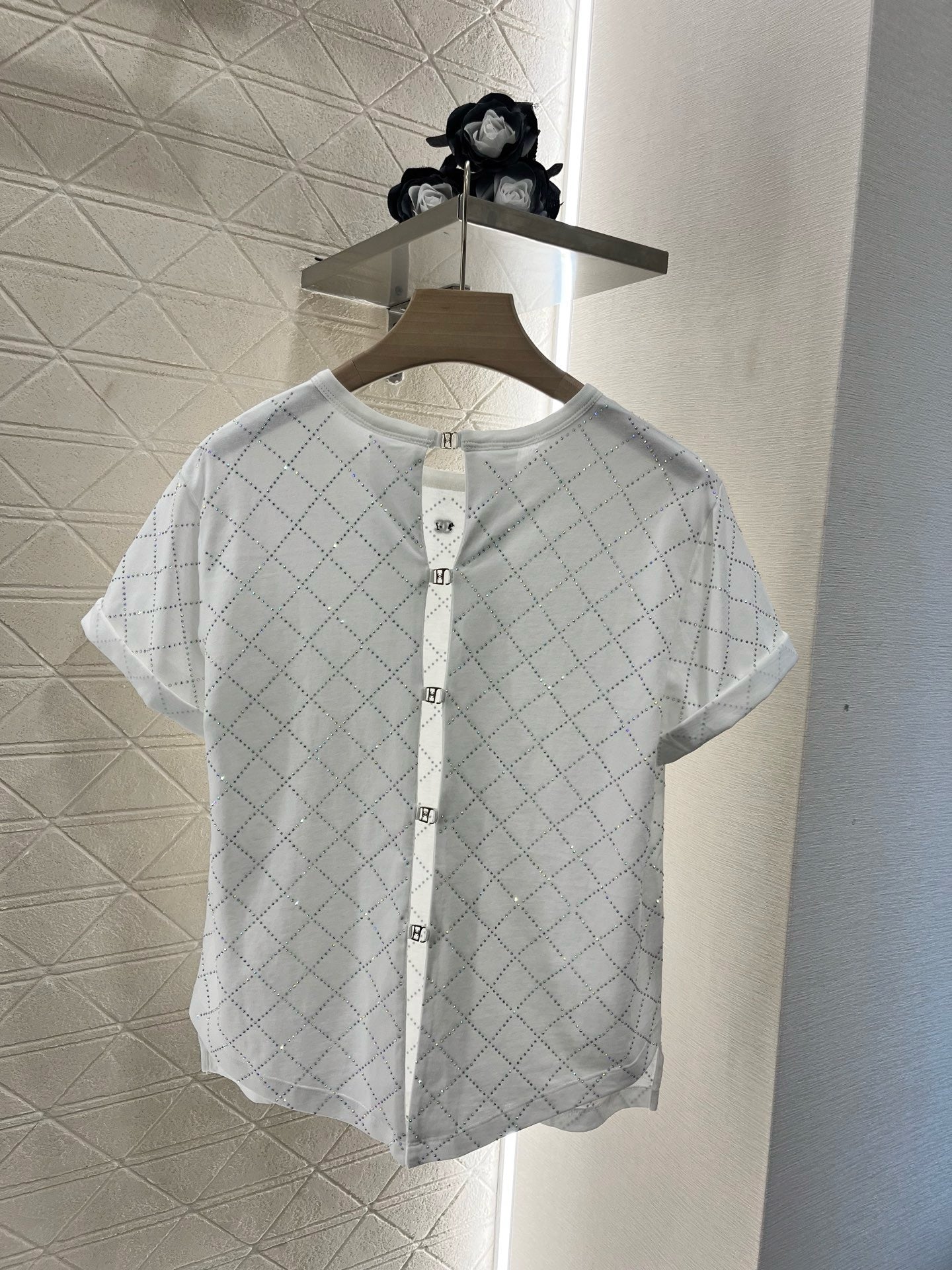 25SS New Style Hot Diamond Backless Short Sleeves Cotton Material