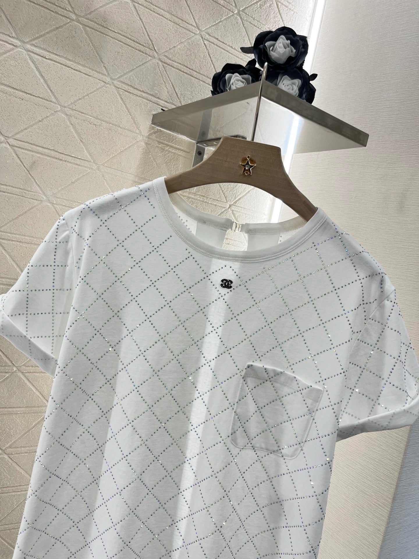 25SS New Style Hot Diamond Backless Short Sleeves Cotton Material
