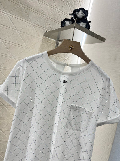 25SS New Style Hot Diamond Backless Short Sleeves Cotton Material