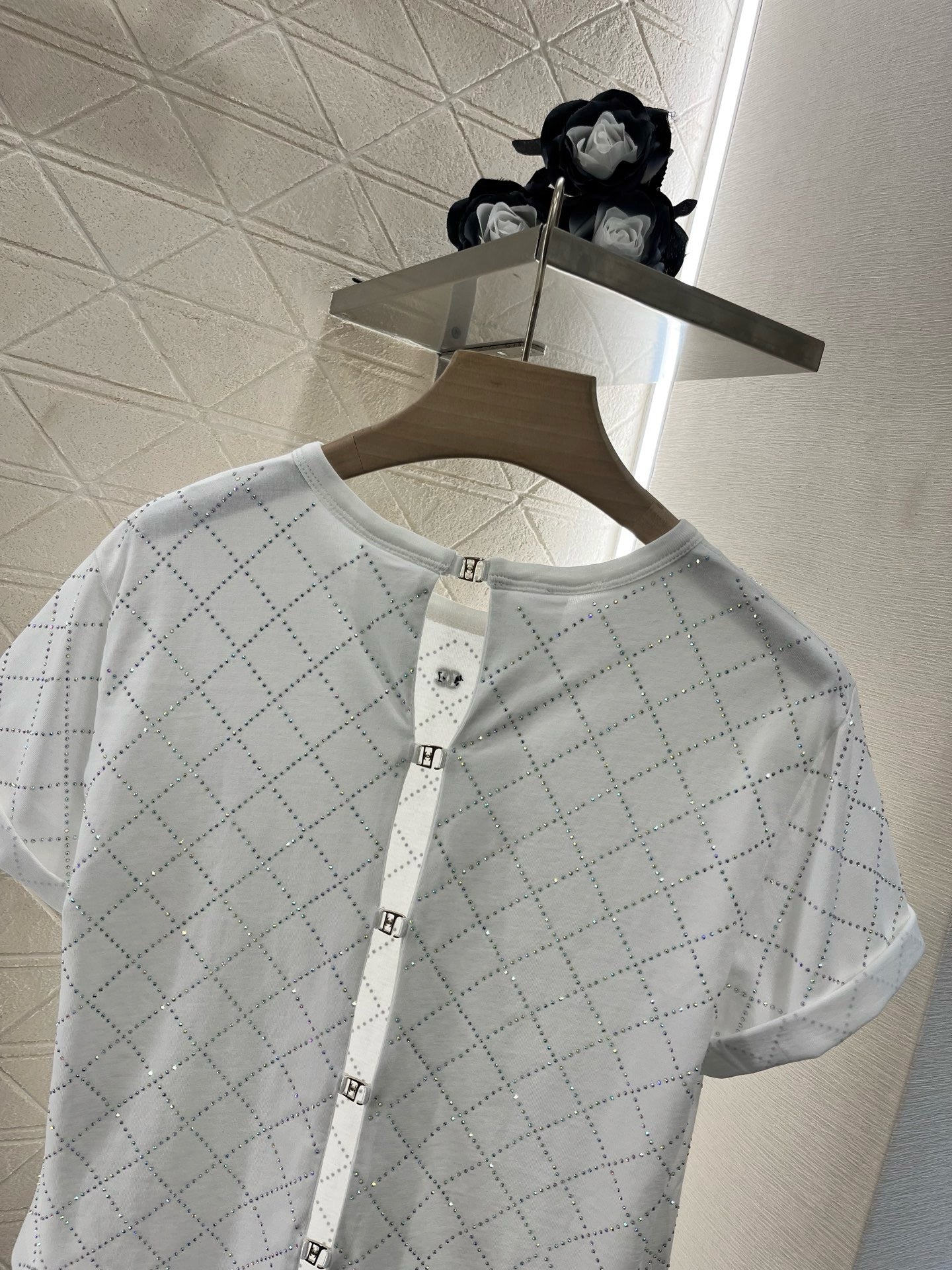 25SS New Style Hot Diamond Backless Short Sleeves Cotton Material