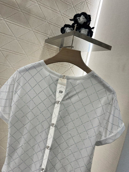 25SS New Style Hot Diamond Backless Short Sleeves Cotton Material