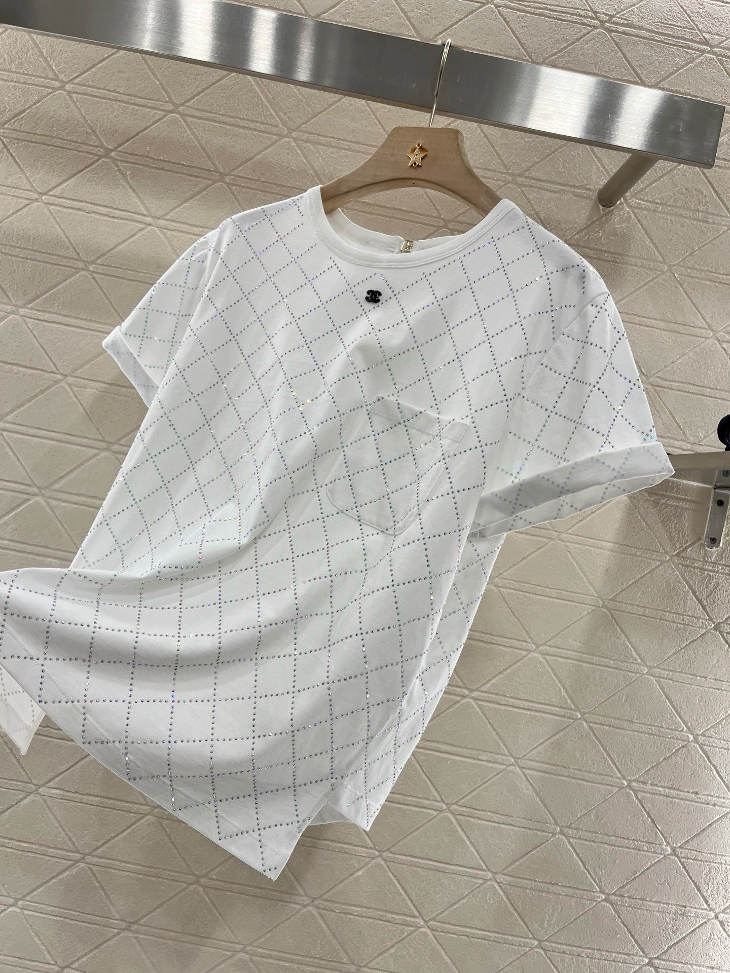 25SS New Style Hot Diamond Backless Short Sleeves Cotton Material