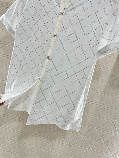 25SS New Style Hot Diamond Backless Short Sleeves Cotton Material