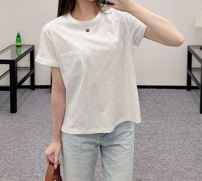 25SS New Style Hot Diamond Backless Short Sleeves Cotton Material