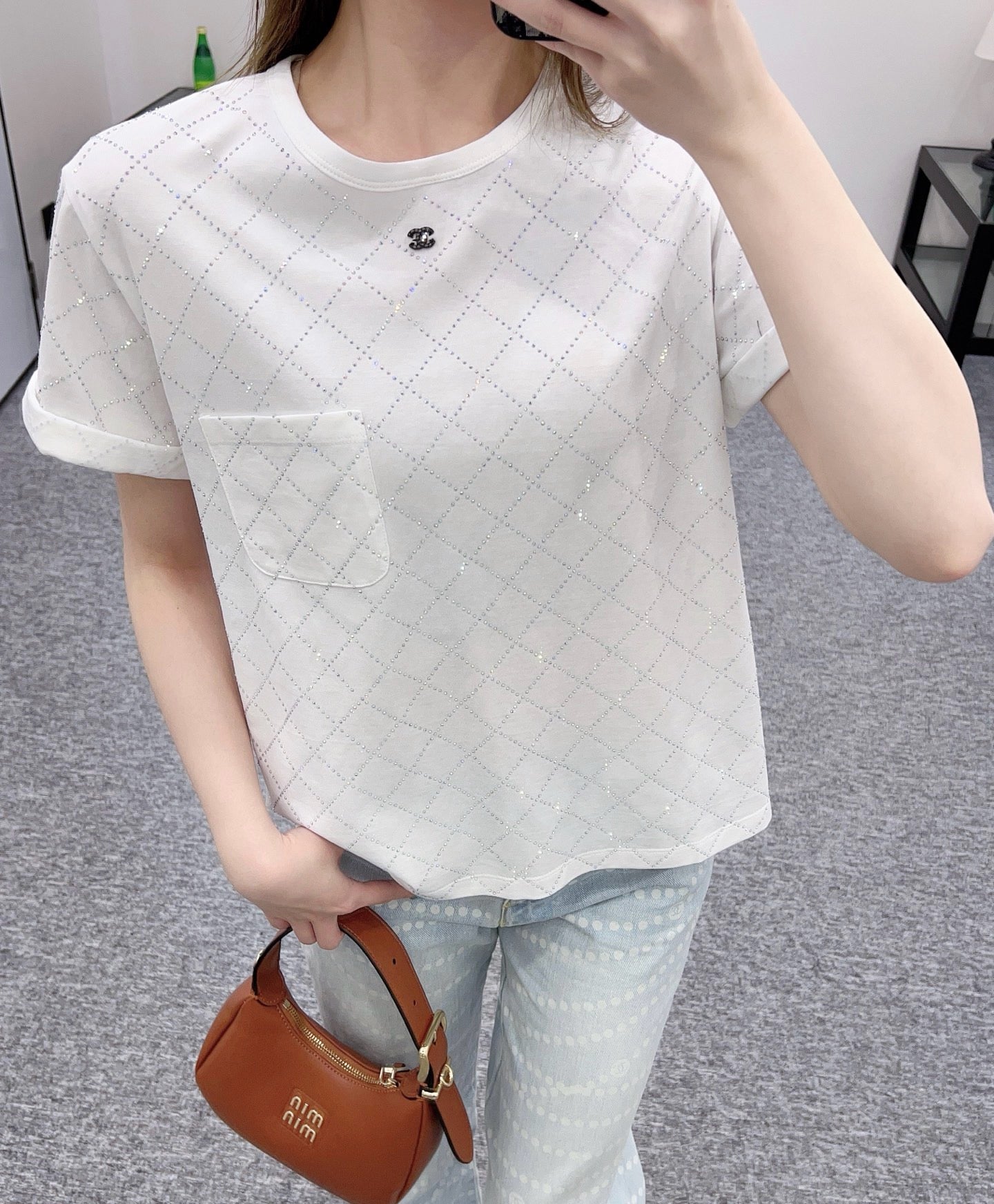 25SS New Style Hot Diamond Backless Short Sleeves Cotton Material