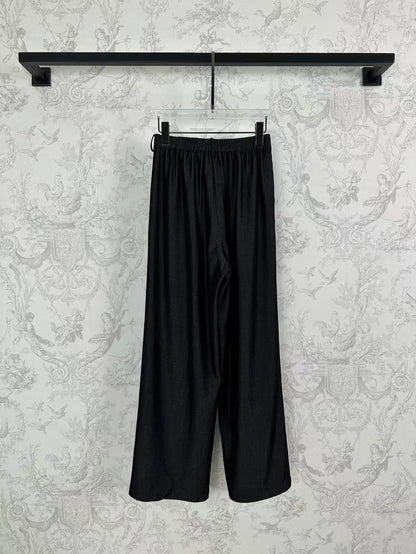 25 Early Spring Silk Denim Bandage + Elastic Waist Wide Leg Pants Set