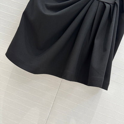 25SS Hanging pleated leather tag embellished suit skirt