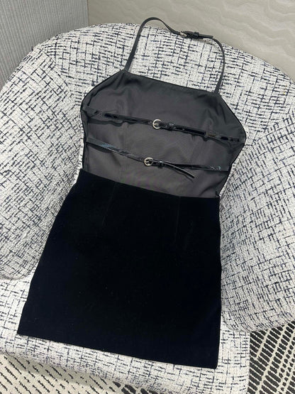 25SS Velvet layered Tian Cai temperament strapless backless skirt