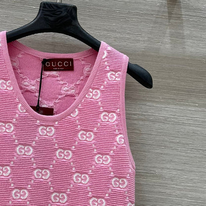 25SS Dopamine color retro jacquard full width GG knitted dress