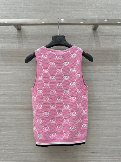 25SS Dopamine color retro jacquard full width GG knitted sling