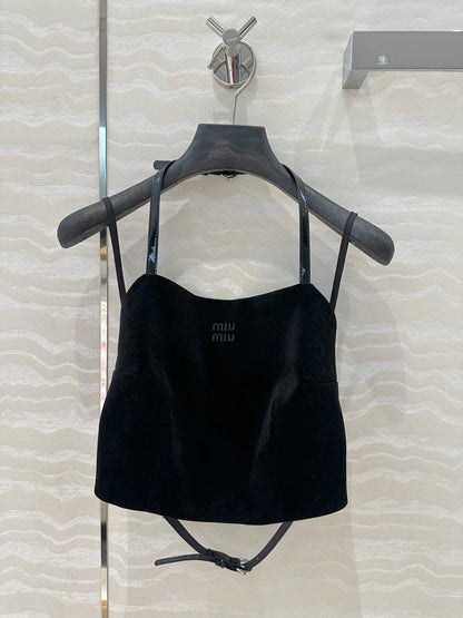 25SS Velvet strapless mini outfit with high waisted skirt set