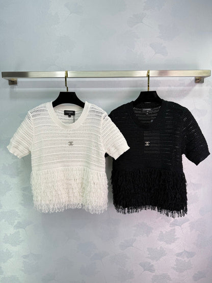 25 New Skeleton Knit Patchwork Tassel Metal Logo Short Sleeve