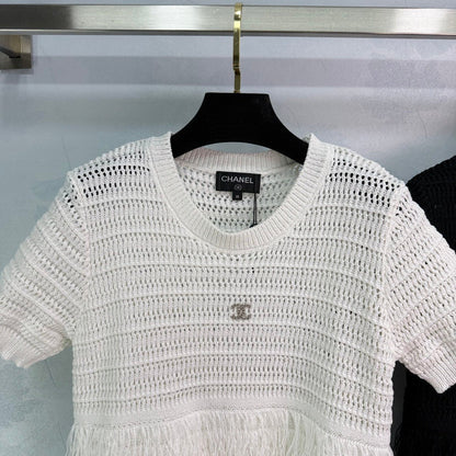 25 New Skeleton Knit Patchwork Tassel Metal Logo Short Sleeve