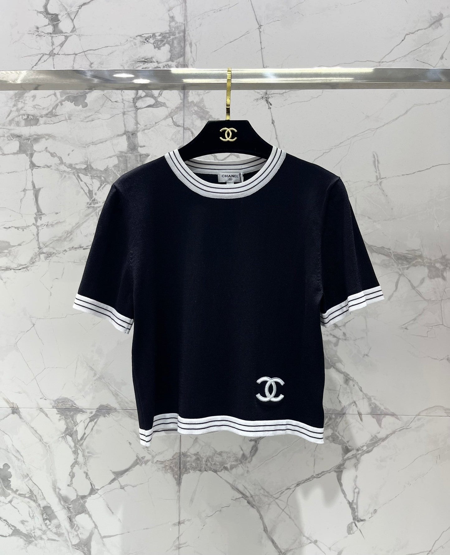 25 contrast color embroidered logo comfortable elastic versatile knitted short sleeves