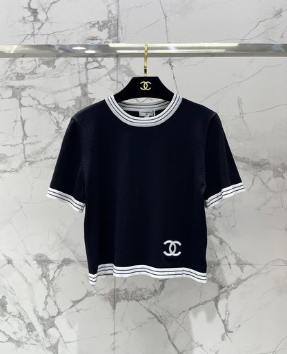 25 contrast color embroidered logo comfortable elastic versatile knitted short sleeves
