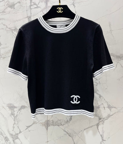 25 contrast color embroidered logo comfortable elastic versatile knitted short sleeves