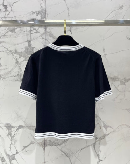 25 contrast color embroidered logo comfortable elastic versatile knitted short sleeves