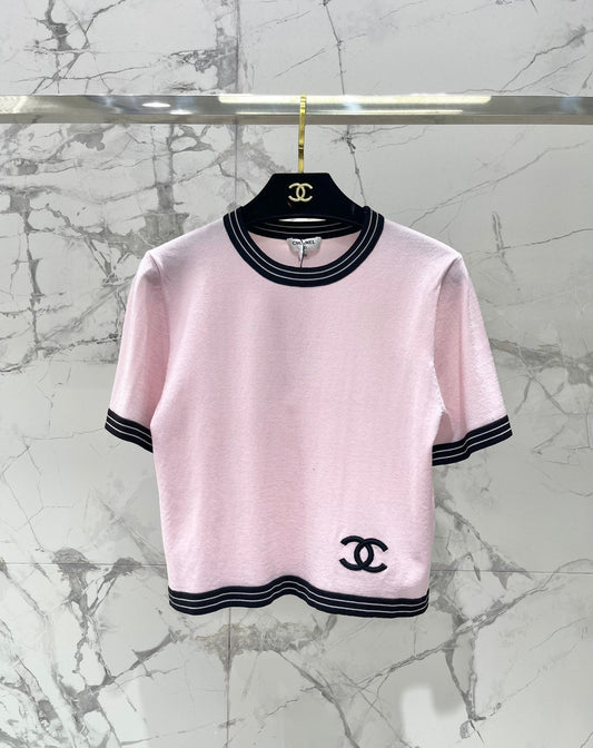 25 contrast color embroidered logo comfortable elastic versatile knitted short sleeves